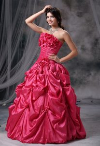 Elegant Prom Dresses with Hand Made Flowers and Pick-ups in Coral Red