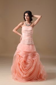 Beautiful Watermelon Red Strapless Prom Cocktail Dress in Organza