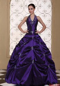 Halter Top Ball Gown Quinceanera Dresses with Embroidery and Beading in Taffeta