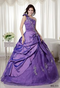 Single Shoulder Appliqued Best Dress for Quince in Taffeta and Organza for Cheap
