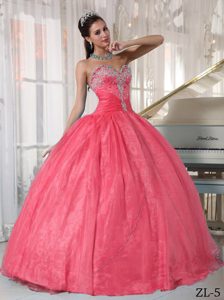 2013 Watermelon Sweetheart Appliqued Dress for Quince in Taffeta and Organza