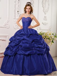 Navy Blue Ball Gown Sweetheart Taffeta Quinceanera Dress with Pick Ups for Cheap