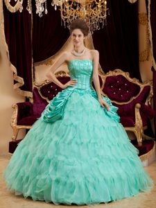 Strapless Taffeta and Organza Quinceanera Dress with Ruffed Layers in Apple Green