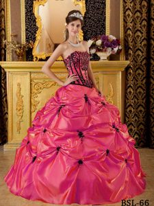Special Coral Red Strapless Embroidery Quinceanera Dress in Taffeta with Pick Ups
