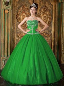 Green Sweetheart Quinceanera Formal Dress with Beading in Tulle for Less