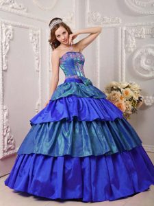Multi-color Ball Gown Strapless Taffeta Appliqued Quinceanera Dress with Ruching