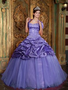 Purple Ball Gown Sweetheart Taffeta and Organza Dress for Quince with Appliques