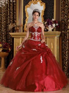 Wine Red Organza and Satin Strapless Sweet 16 Dress for Wholesale Price