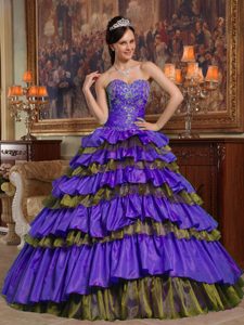 Purple and Brown Sweetheart Taffeta and Organza Quinceanera Dresses