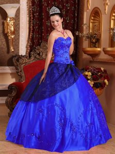 Perfect Ball Gown Satin Embroidery Beaded Quince Dresses in Dark Blue