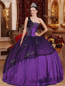 Low Price Purple Taffeta and Organza Quince Dresses with One Shoulder