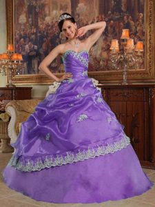 Beaded Purple Ball Gown Organza Sweet 16 Quince Dress with Appliques