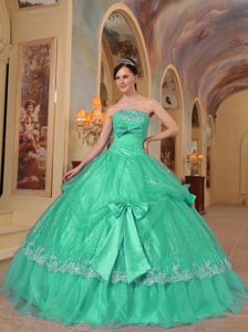 Ball Gown Strapless Lovely Organza Sweet 16 Dress in Green with Sequins