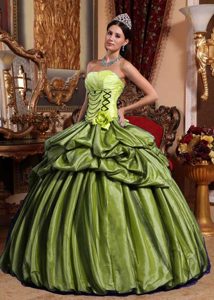 Custom Made Yellow Green Ruched Quinceanera Dress in Taffeta