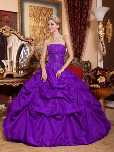 Appliqued Taffeta Perfect Strapless Sweet Sixteen Dress in Eggplant Purple