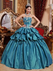 Sweet Ball Gown Sweetheart Ruffled and Ruched Quince Dresses in Teal