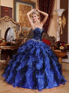 Inexpensive Sweetheart Ruched Quince Dresses with Beading and Ruffles