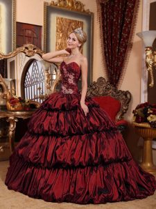 Discount Sweetheart Burgundy Ball Gown Dress for Quinceanera in Taffeta