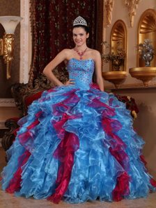 Sweetheart Muti-color Ruffled Quinces Dresses on Promotion with Beading