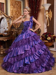 Ball Gown One Shoulder Taffeta and Organza Sweet 16 Quinces Dresses