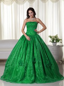 Strapless Green Elegant Beaded Organza Quinceanera Dress with Beading