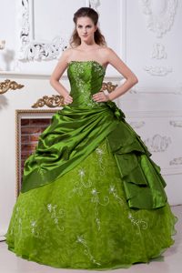 Nice Olive Green Ball Gown Strapless Quince Gown in Taffeta and Organza