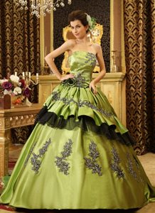 Strapless Olive Green Perfect Taffeta Quinceanera Dress with Court Train