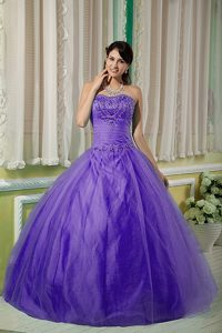 Low Price Purple Sweetheart Quinceanera Dresses with Beading in Tulle