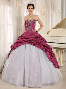 Sweetheart Fuchsia and White Cheap Sweet 16 Dresses with Embroidery