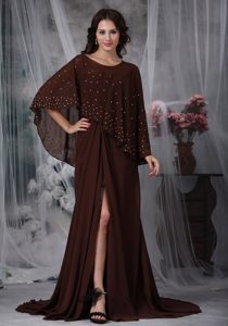 Brown Empire Sweetheart Chiffon Beaded Mother of the Bride Dresses with Slit