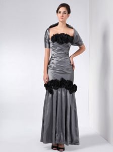 Grey Strapless Ankle-length Mother of the Bride Dress with Hand Made Flowers