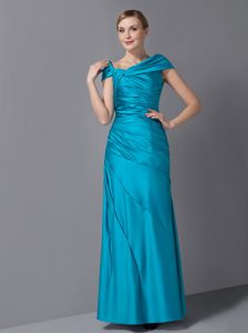 Column Asymmetrical Ankle-length Taffeta Mother of Groom Dress with Ruching