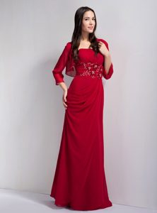 Red Column Strapless Chiffon Beaded Mother of the Bride Dress on Promotion