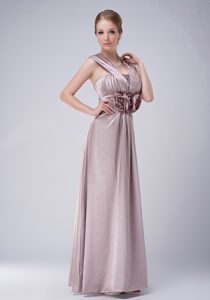Modest Empire V-neck Mothers Dresses for Weddings with Hand Made Flowers