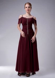 Inexpensive Burgundy Empire Straps Mother Of The Bride Dress in Chiffon