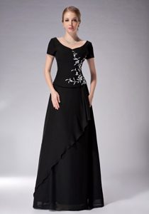 New Style Black Scoop Long Chiffon Mothers Dress for Weddings