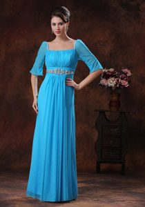 Most Popular Square Sky Blue Mother Outfit for Wedding with 1/2 Sleeves