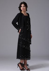 Mothers Dresses for Weddings with Straps and Beading in Chiffon in Black