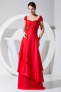 Best Applique Ruched Sweetheart Red Mothers Dresses with Cap Sleeves