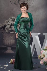 Gorgeous Ruched Appliqued Mothers Outfit for Weddings in Hunter Green
