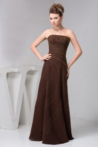 Nice Brown Strapless Zipper-up Mothers Dresses with Beading in Chiffon