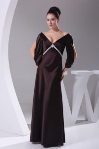 Classic Dark Purple V-neck Mother Of The Bride Dress with Long Sleeves