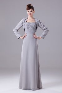 Vintage Ruche Beading Strapless Chiffon Gray Mother Bride Dress to Floor