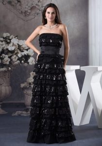 Most Recent Ruffled Layers Strapless Mother Of The Bride Dress in Black