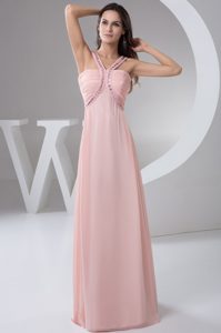 Hot Beaded Ruched Baby Pink Mother in Law Dress with Straps in Chiffon