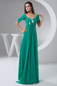 Fashionable Turquoise Long Ruched Mother Bride Dress in Chiffon
