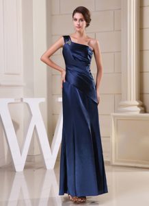 In Style Navy Blue One Shoulder Column Mothers Dresses for Weddings