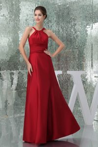 Exquisite Ruched High-Neck Mothers Dresses in Wine Red to Floor-length
