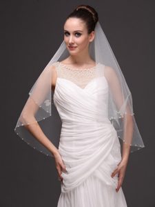 2 Layers Tulle With Pearls Fingertip Veil