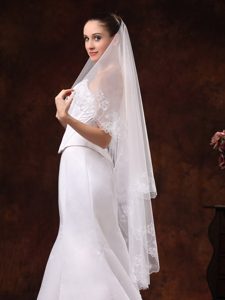 Lace Appliques And Two-tier Organza Veil For Wedding